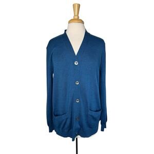 KIRKLAND SIGNATURE Imperial Blue 100% Extra Fine Merino Wool Cardigan Size Large